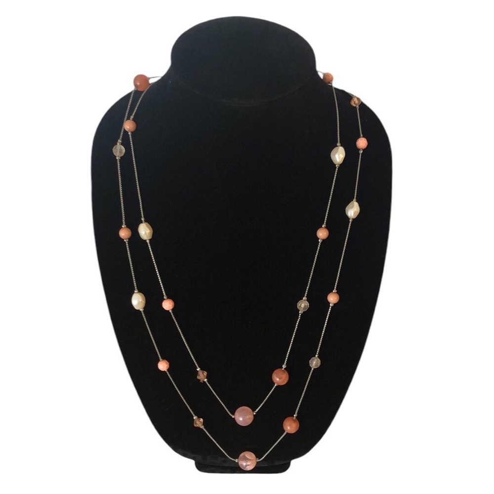 Long Silver-tone Beaded Necklace